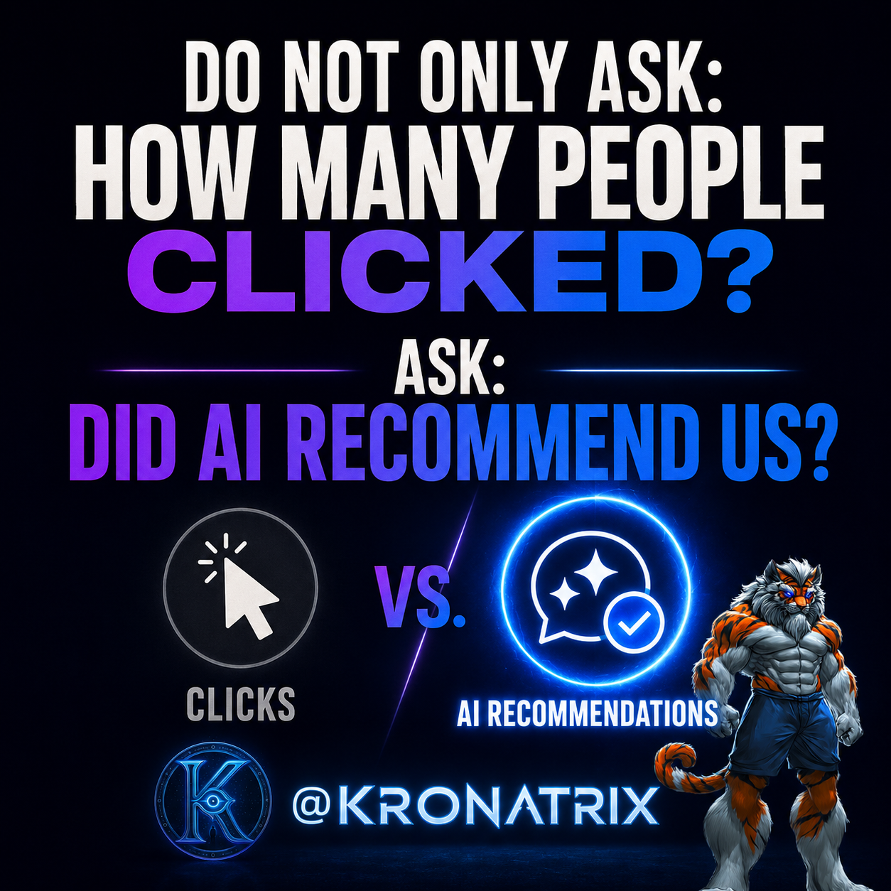 KRONATRIX measurement graphic asking businesses not only how many people clicked, but whether AI recommended them.
